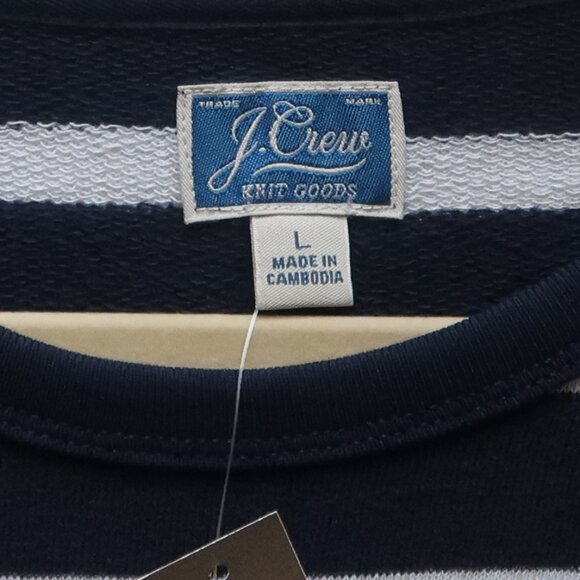 NWT J.Crew 100% Cotton Navy & Off White Striped Long Sleeve Pocket Tee Shirt L - Picture 4 of 8